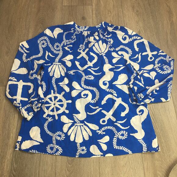 NWT Lilly Pulitzer Womens Elsa Top Schooner Blue Dock Hopper Silk Blouse L - Picture 3 of 7
